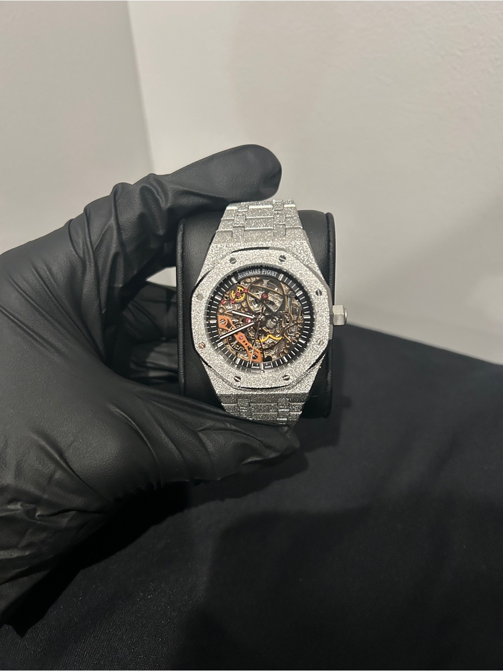 Audemars Piguet Silver Skeleton Diamond-Textured Bracelet Watch